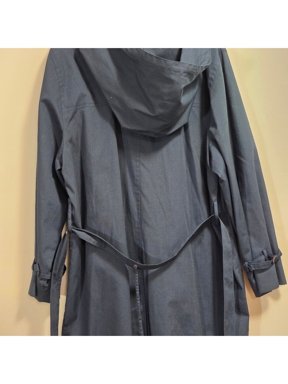 Vintage London Fog Classic Hooded Navy Blue Long Trench Coat Size 18 M UK - Picture 10 of 12